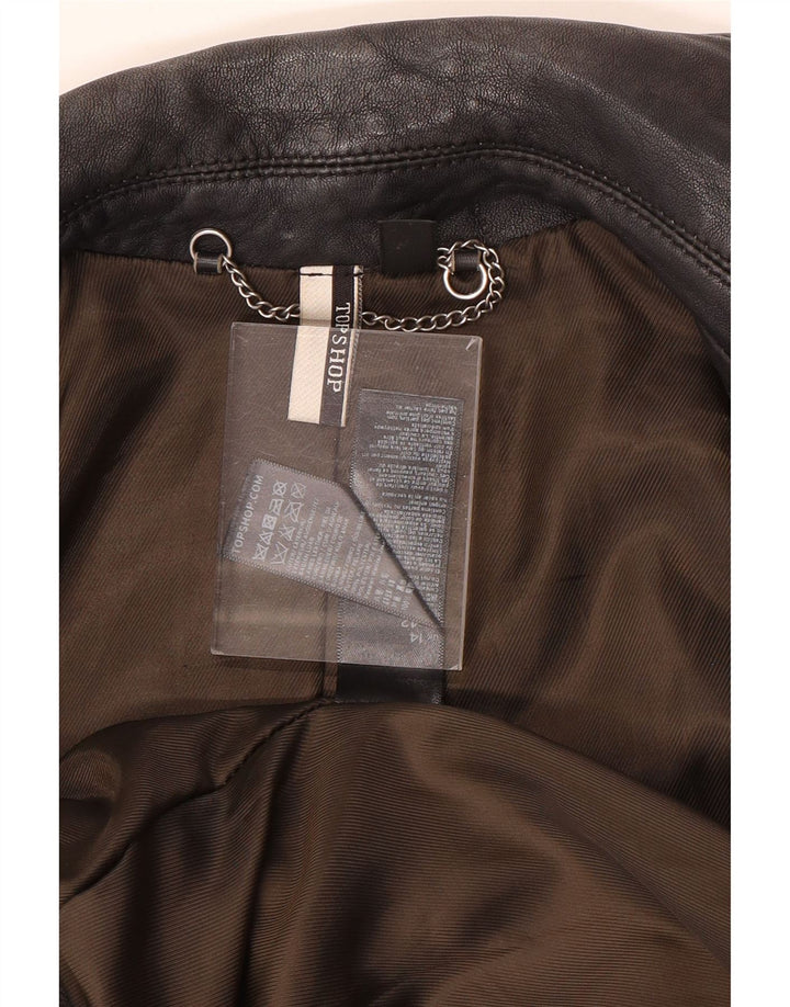 Topshop Dame Læder Biker Jacket UK 14 Stort sort lammeskind