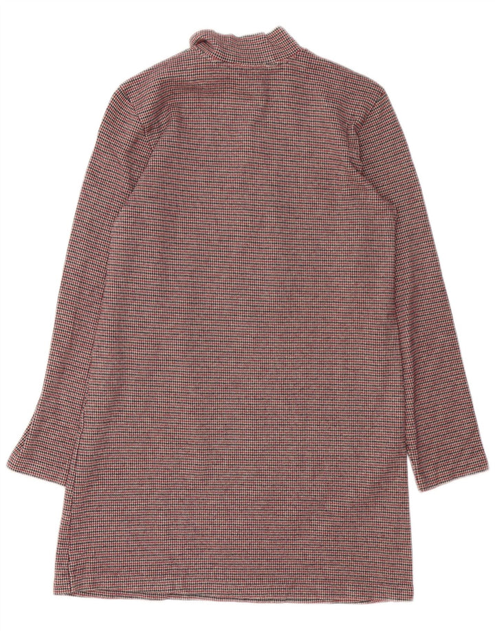 Zara Dame Langærmet Skift Kjole UK 12 Medium Brown Houndstooth