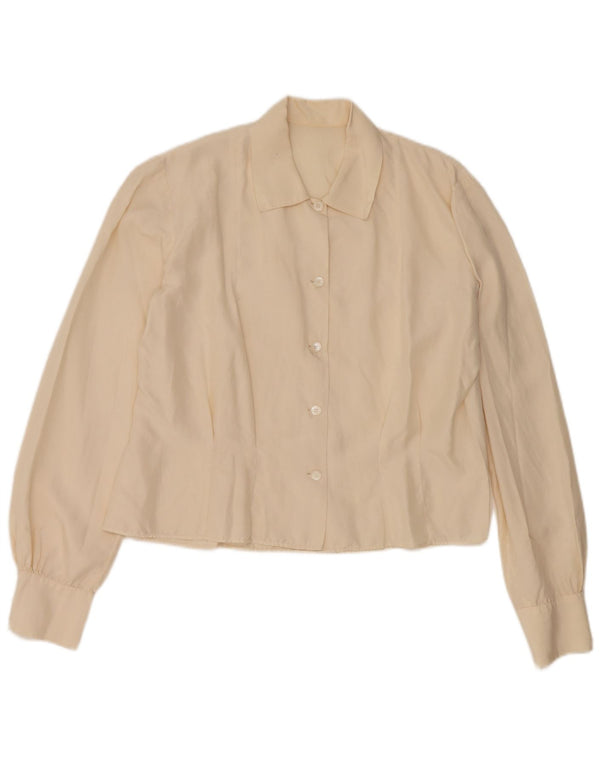 Vintage Dame Crop Shirt Bluse UK 14 Medium Beige