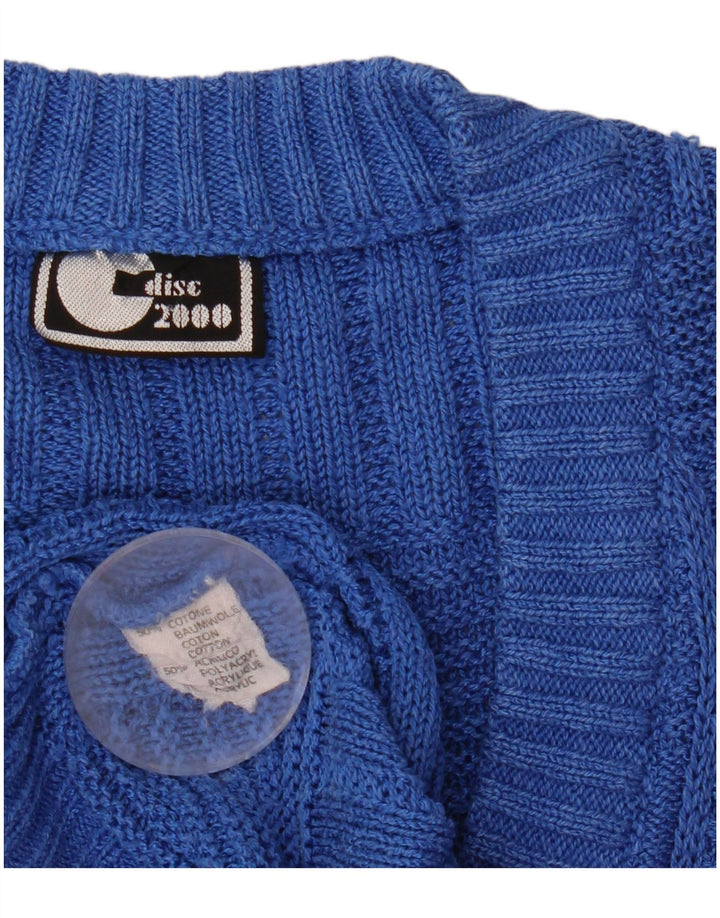 Vintage herre V-hals sweater mellemblå bomuld
