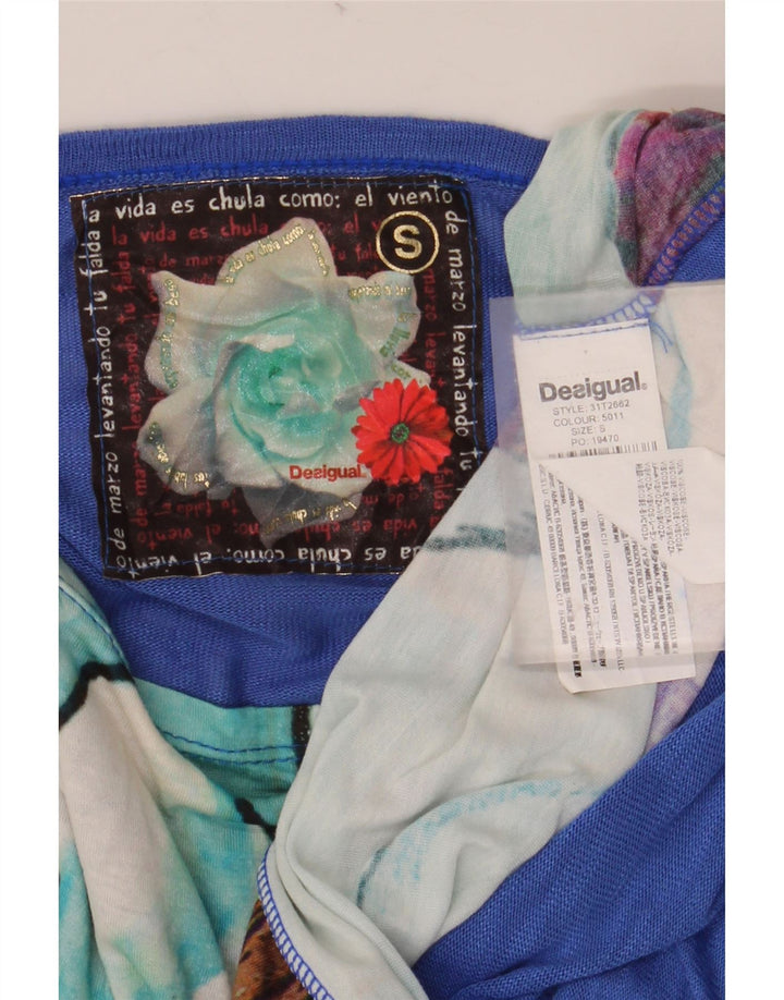 DESIGUAL Womens Batwing Bluse Top UK 10 Small Blue Floral Viscose
