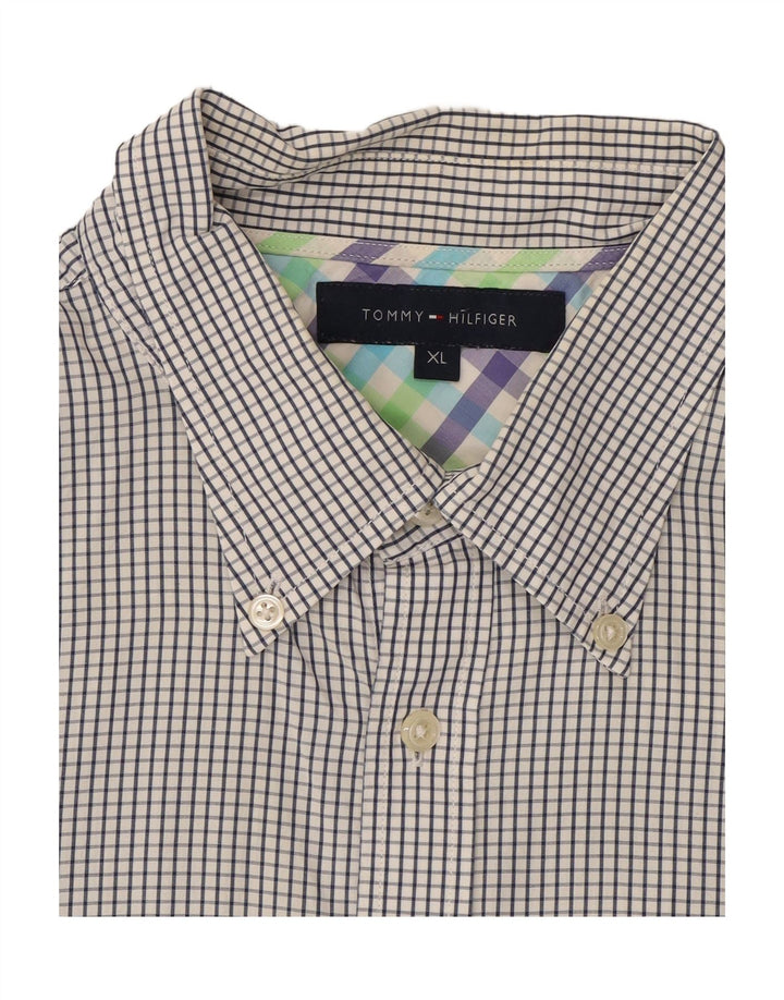 TOMMY HILFIGER Mens Short Sleeve Shirt XL White Check Cotton