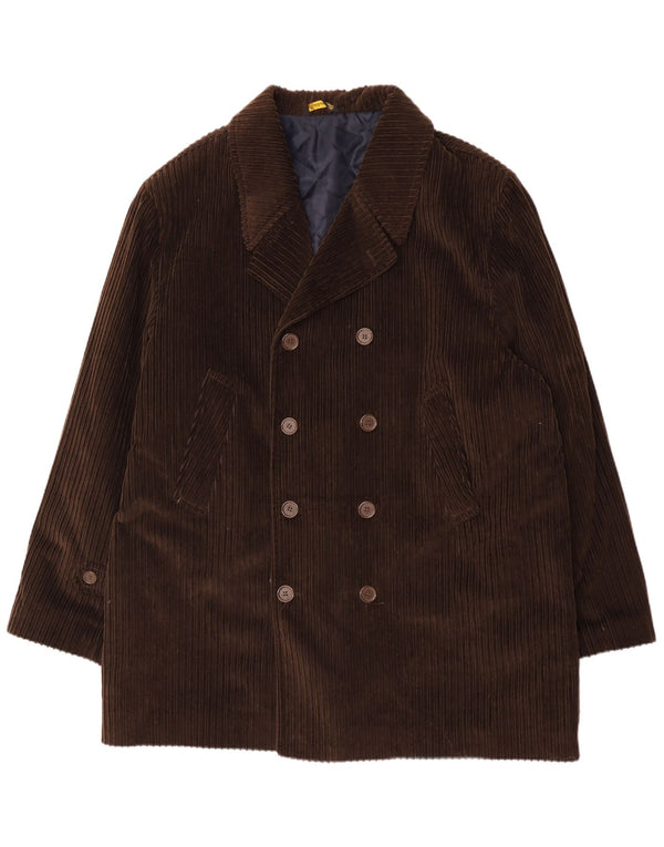 Enrico Coveri Mens Corduroy Double Breasted Coat IT 54 2XL Brown Cotton