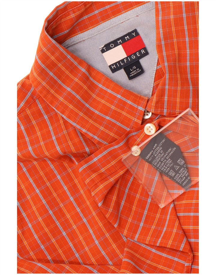 Tommy Hilfiger Kortærmet Herreskjorte Stor Orange Ternet Bomuld