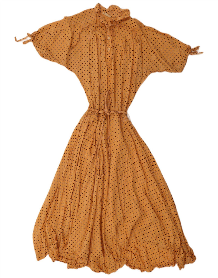 Vintage Dame Maxi Kjole UK 12 Medium Gul Plettet