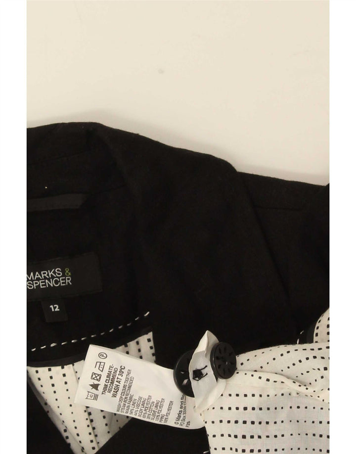 Marks & Spencer Dame 3 Button Blazer Jacket UK 12 Medium Black Linen
