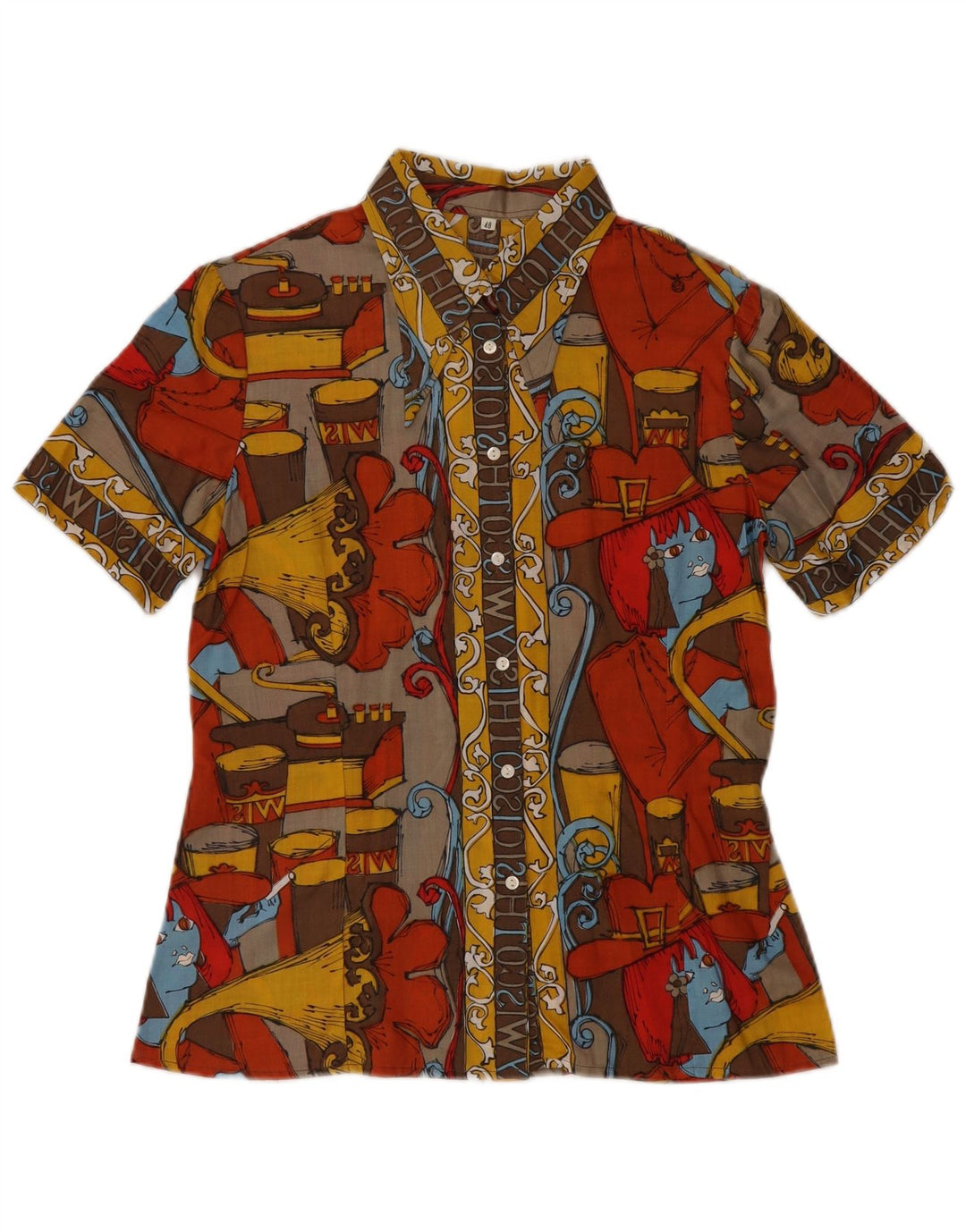 Vintage kvinders abstrakt mønster skjorte bluse IT 48 XL Flerfarvet