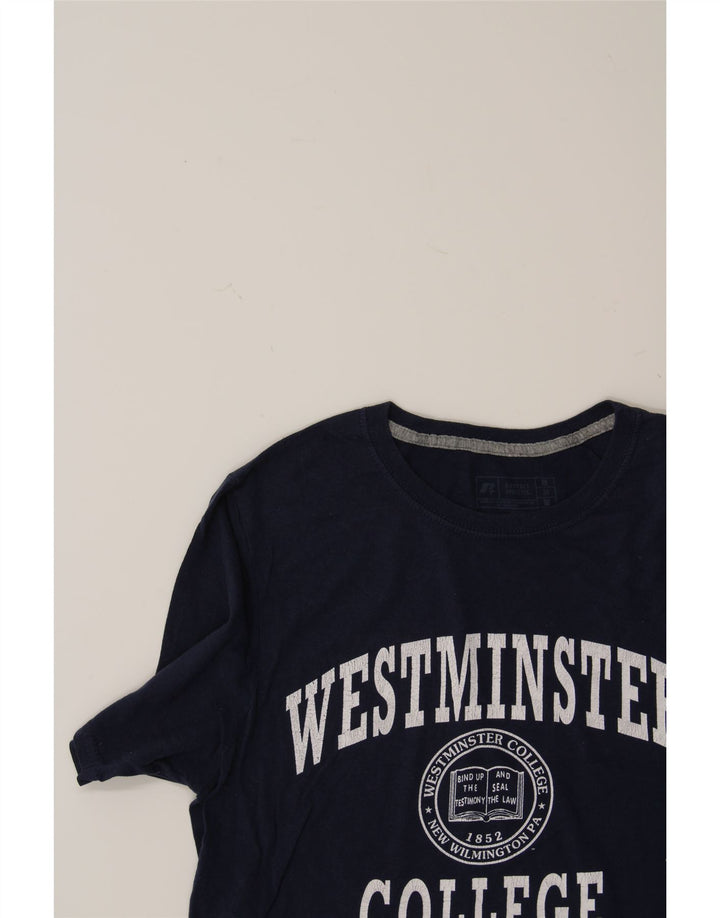 RUSSELL ATHLETIC Mens Graphic T-Shirt Top Medium Navy Blue Vintage Russell Athletic and Second-Hand Russell Athletic from Messina Hembry 