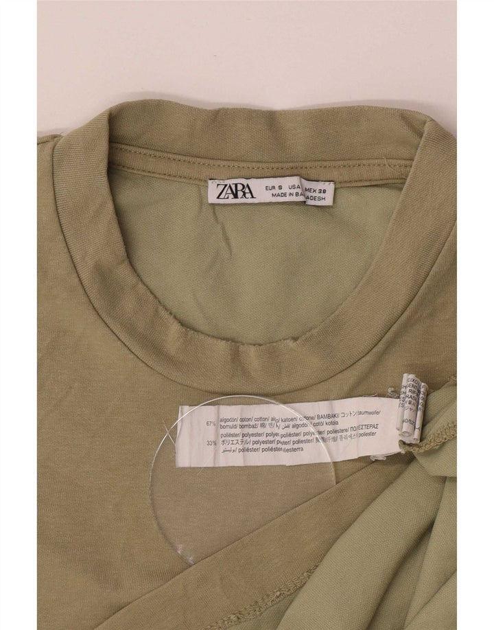 Zara Herre T-Shirt Top Lille Khaki Bomuld