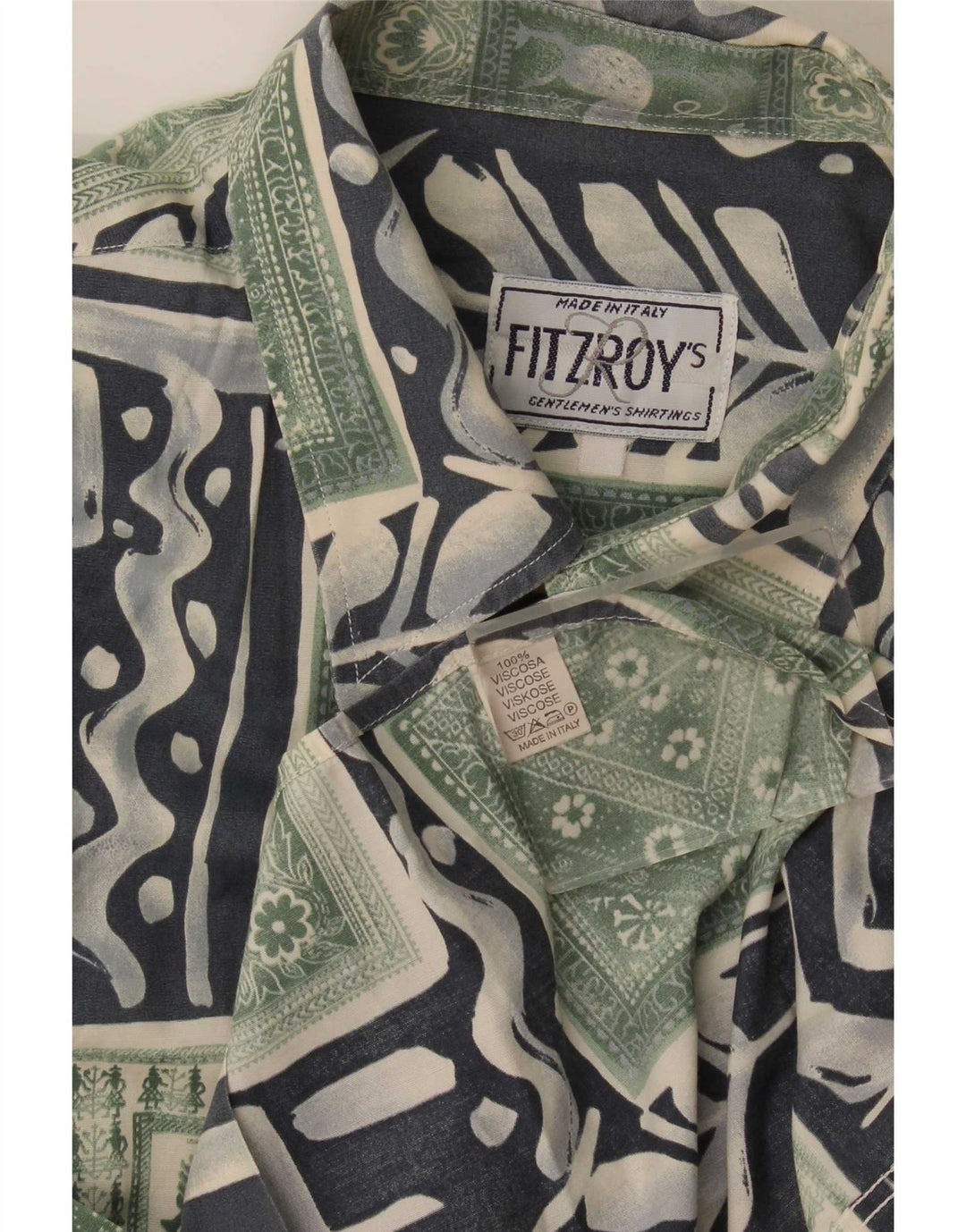 Fitzroy Kortærmet Herreskjorte Stor Grøn Patchwork Viscose
