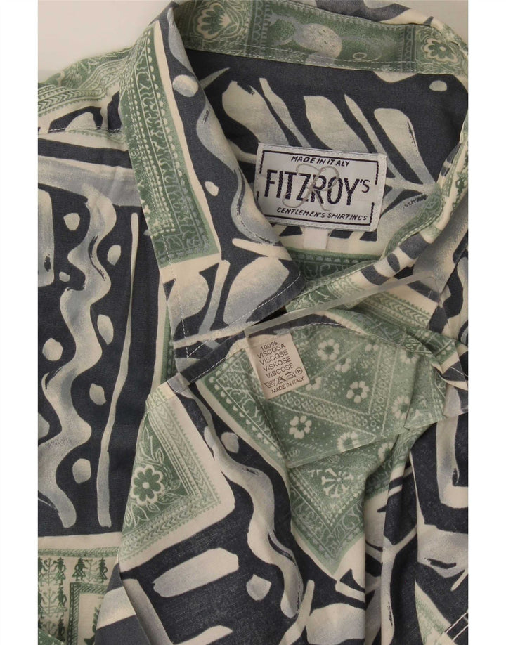 Fitzroy Kortærmet Herreskjorte Stor Grøn Patchwork Viscose