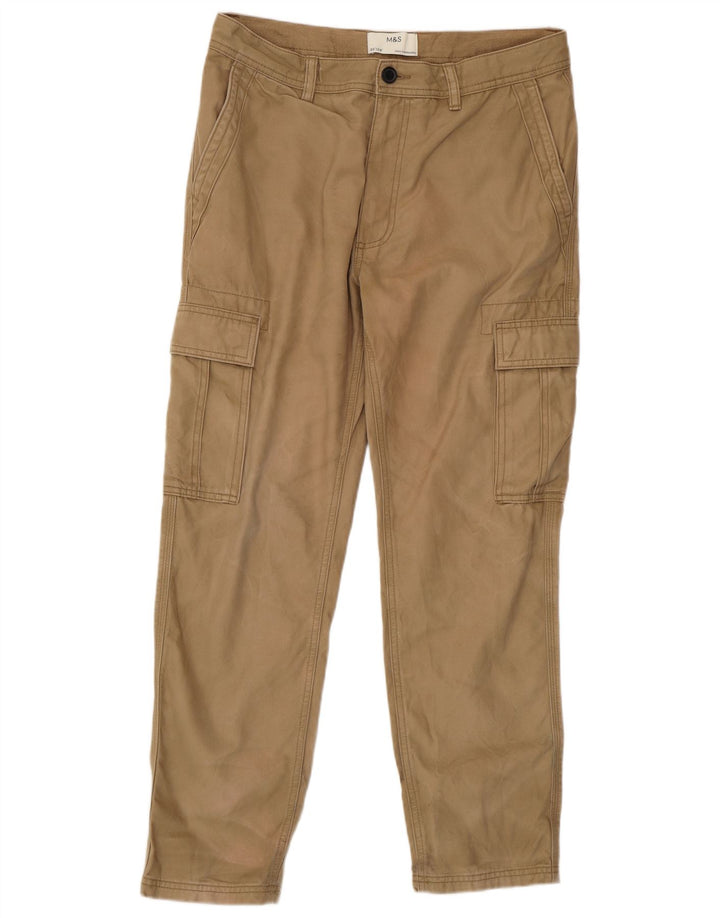 Marks & Spencer Herre Straight Cargo Bukser W32 L29 Beige Bomuld
