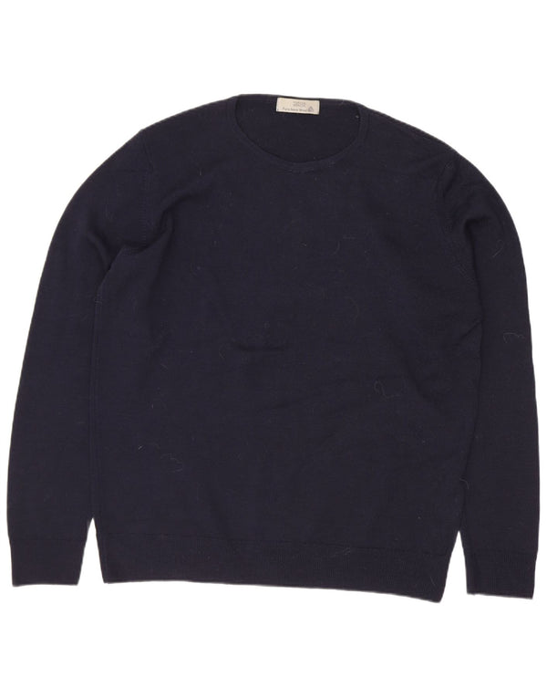Marks & Spencer Womens Crew Neck Jumper Sweater UK 12 Medium Navy Blue Wool