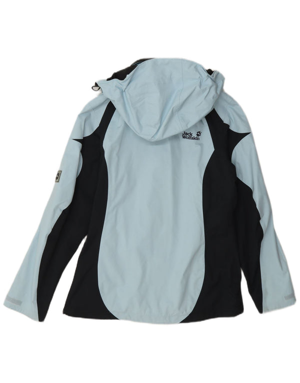 Jack Wolfskin Womens Hooded Rain Jacket UK 10 Small Blue Colourblock