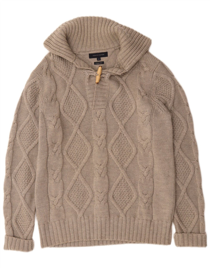 Tommy Hilfiger Herre Polo Neck Jumper Sweater Medium Grå Uld