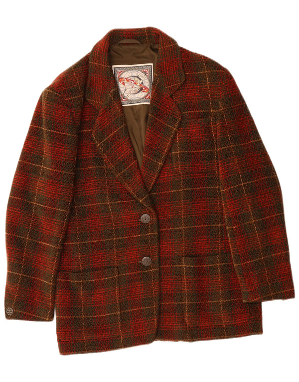 VINTAGE Dame 2-knaps blazerjakke US 10 Stor rød ternet akryl