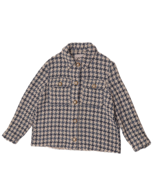 Zara Dame 3/4-ærmet 5-knaps blazerjakke UK 10 Small Blue Houndstooth