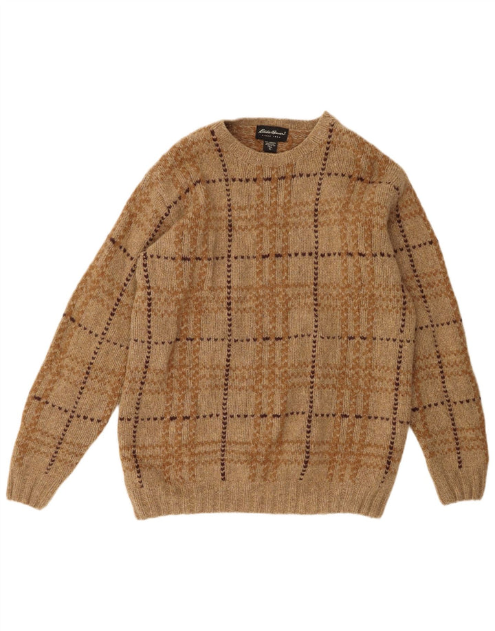 Eddie Bauer Herre sweater med rund hals XL brun ternet lammeuld