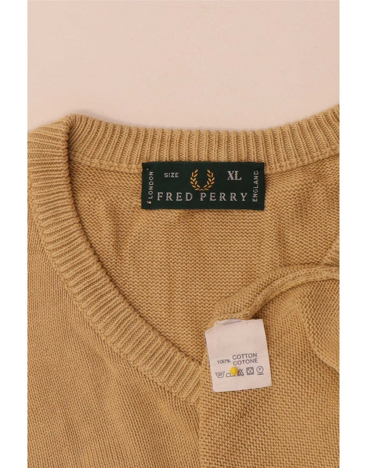 Fred Perry Herre V-hals sweater XL Beige Bomuld
