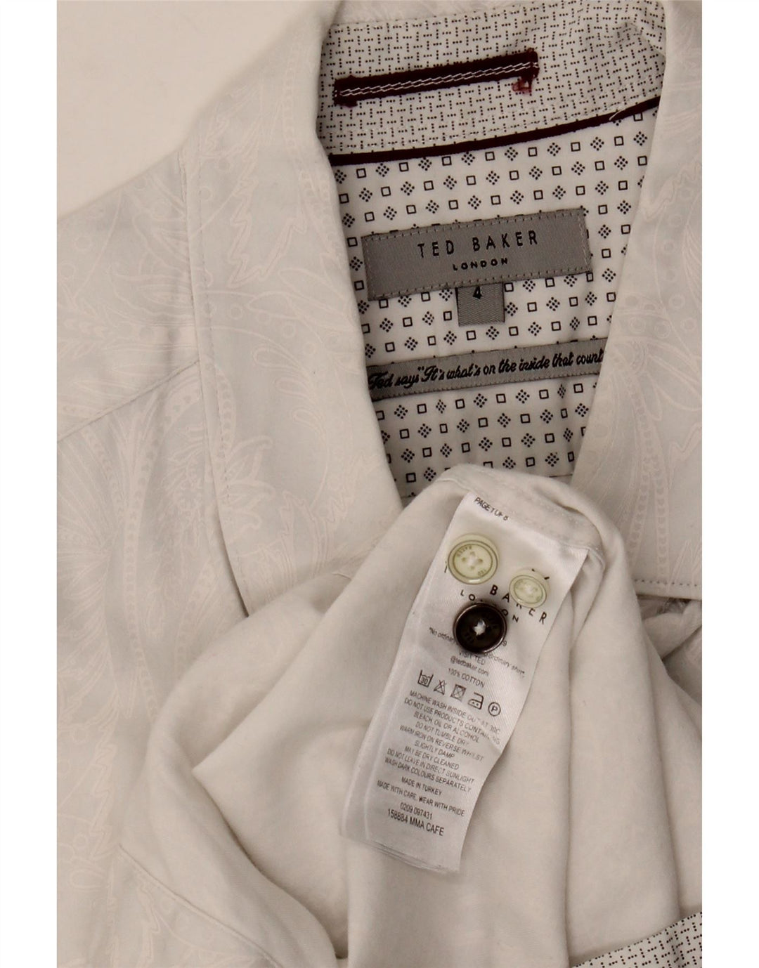 Ted Baker Herreskjorte str. 4 Large White Paisley Cotton
