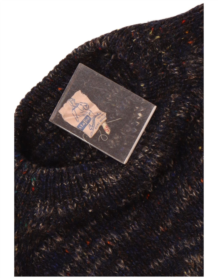 Vintage mænd med rund hals sweater IT 50 Medium Navy Blue Flecked Wool