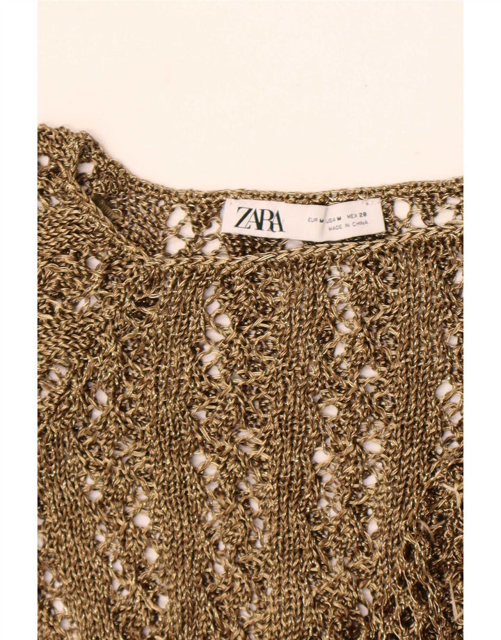 Zara Womens Crop Crochet See Through Top UK 12 Medium Khaki