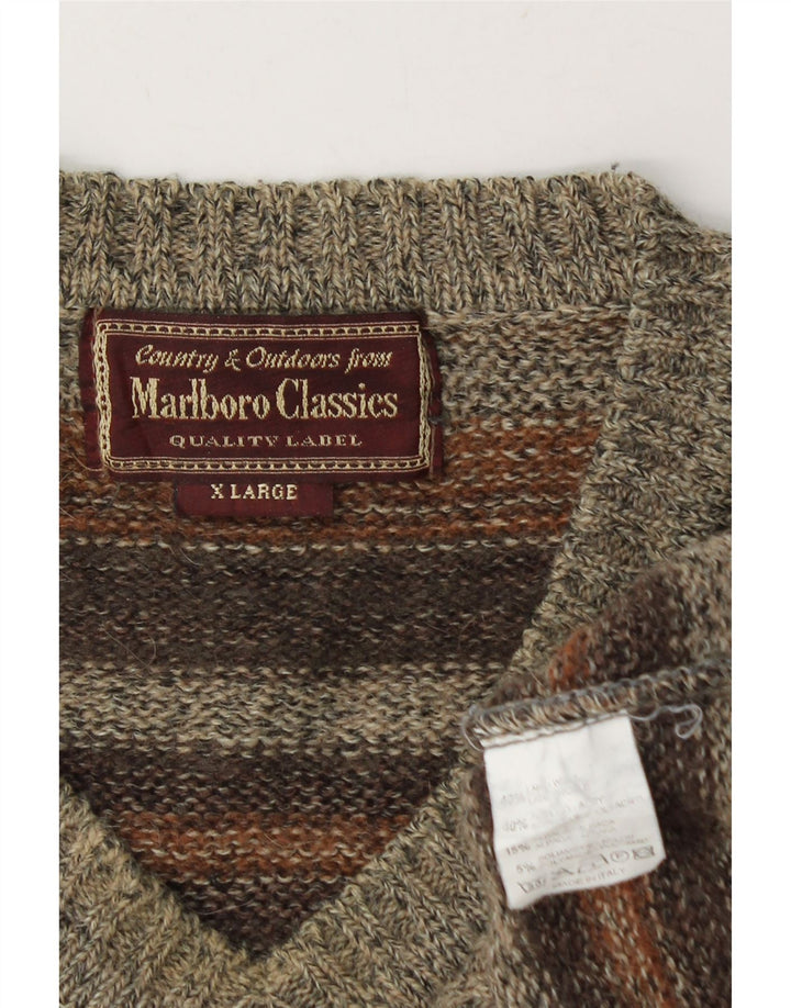 MARLBORO CLASSICS Herre V-hals sweater XL Brun stribet uld