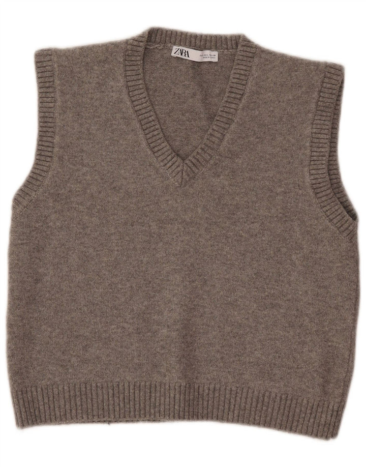 Zara Womens Crop Vest Tank Top UK 14 Large Grå Polyester