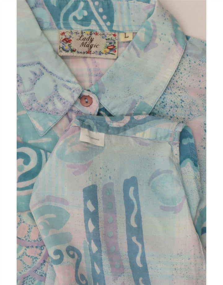 Vintage kortærmet skjorte til kvinder UK 14 Stor turkis patchwork retro