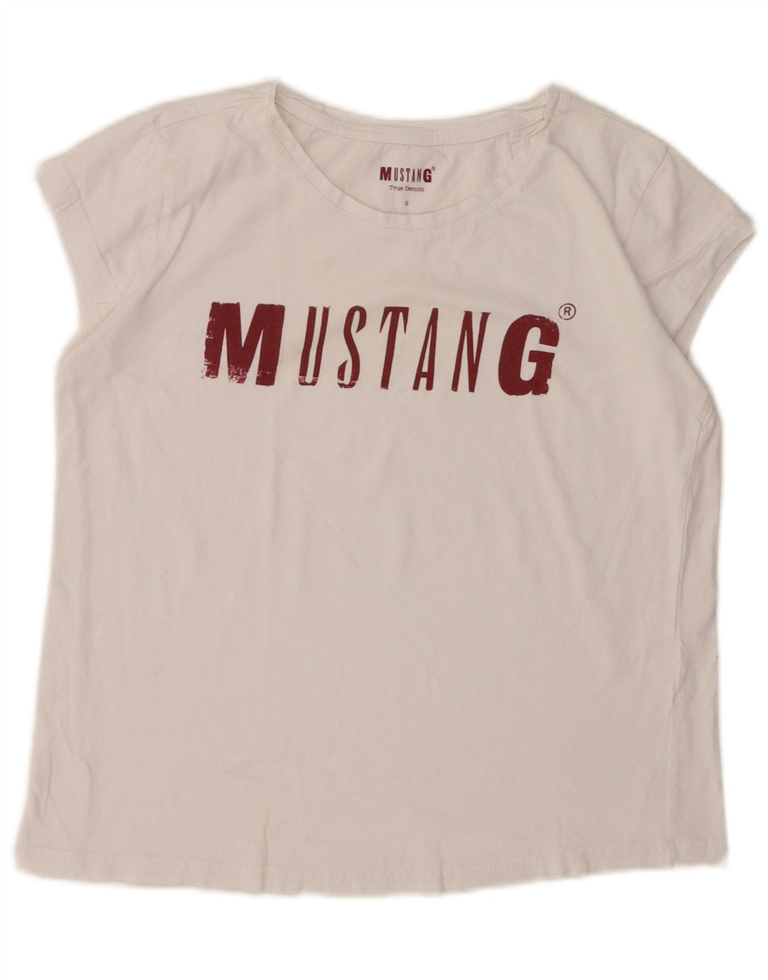 MUSTANG Dame Crop Grafisk T-Shirt Top UK 10 Small White
