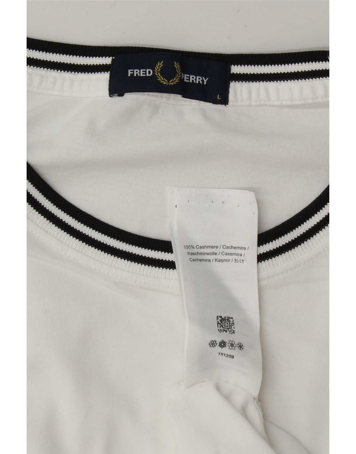 Fred Perry Herre T-Shirt Top Stor Hvidstribet Cashmere