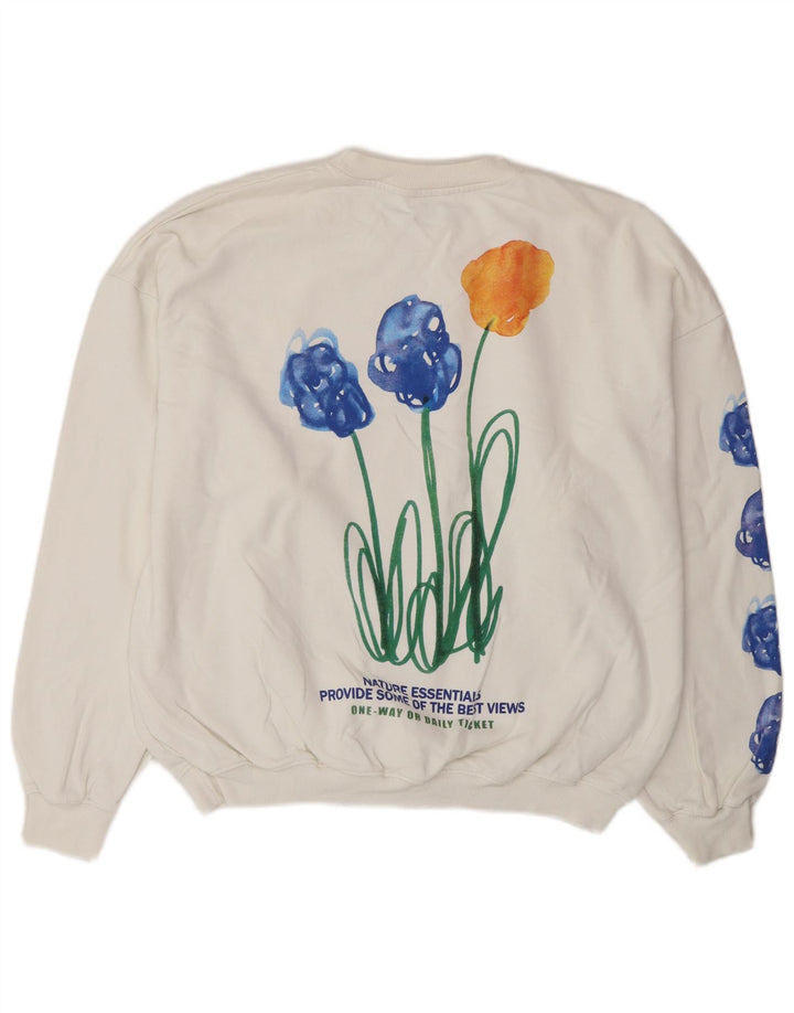 Zara Womens Grafisk Oversized Sweatshirt Jumper UK 14 Medium White Floral