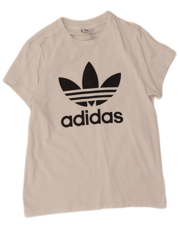 Adidas Dame Grafisk T-Shirt Top UK 8 Small White Bomuld