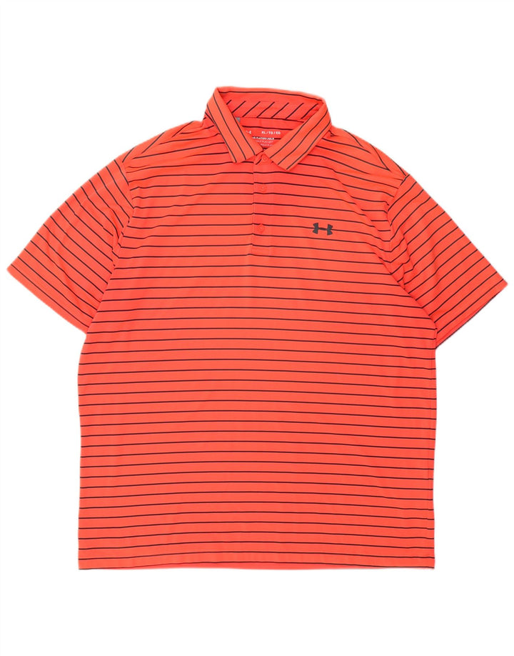 Under Armour herre poloshirt XL orange stribet polyester