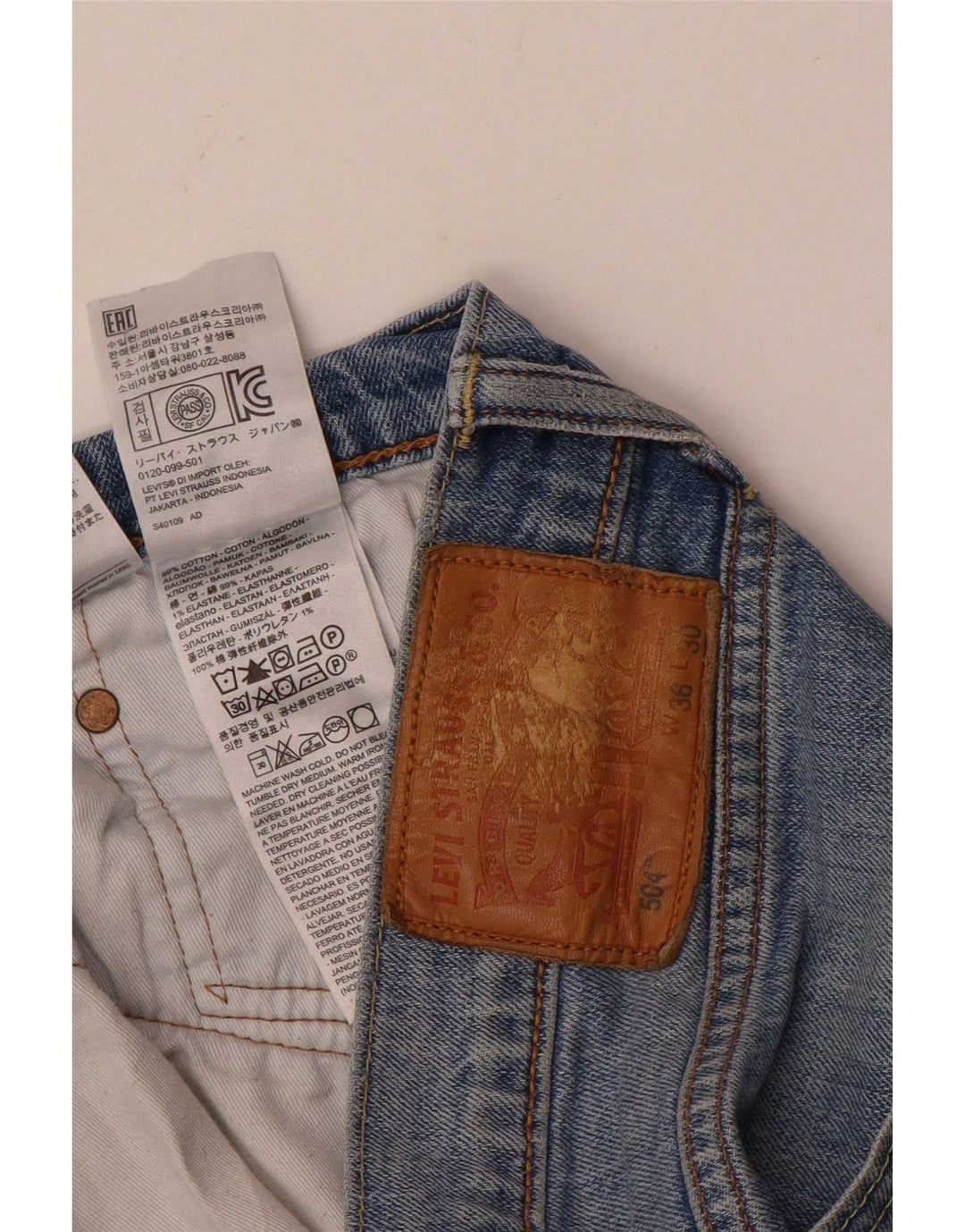 Levi's Herre 504 lige jeans W36 L30 blå bomuld