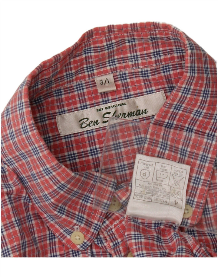 BEN SHERMAN Mens Short Sleeve Shirt Large Red Check