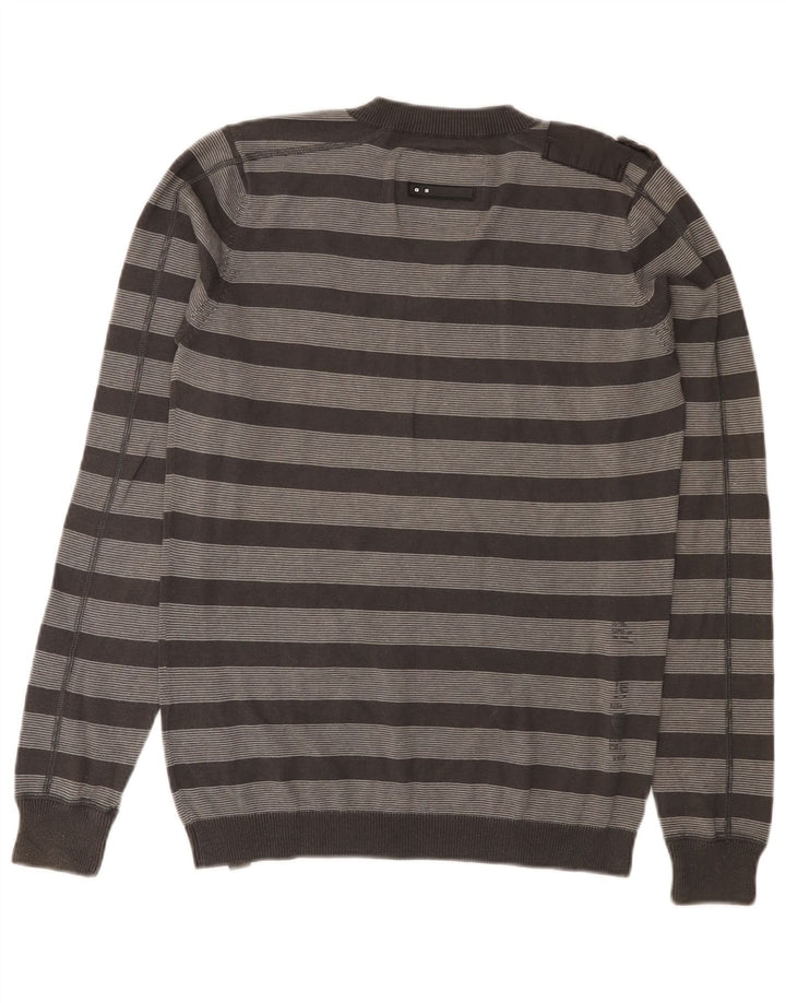 G-Star Herre V-hals sweater mellem grå stribet bomuld