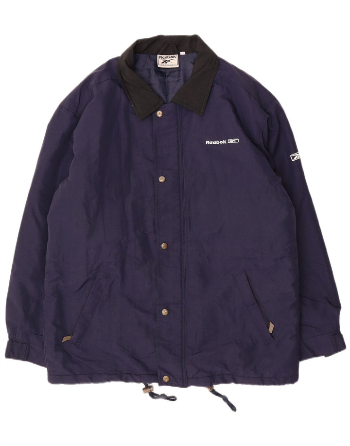 REEBOK Herre Loose Fit Windbreaker Jacket UK 36 Small Navy Blue Nylon