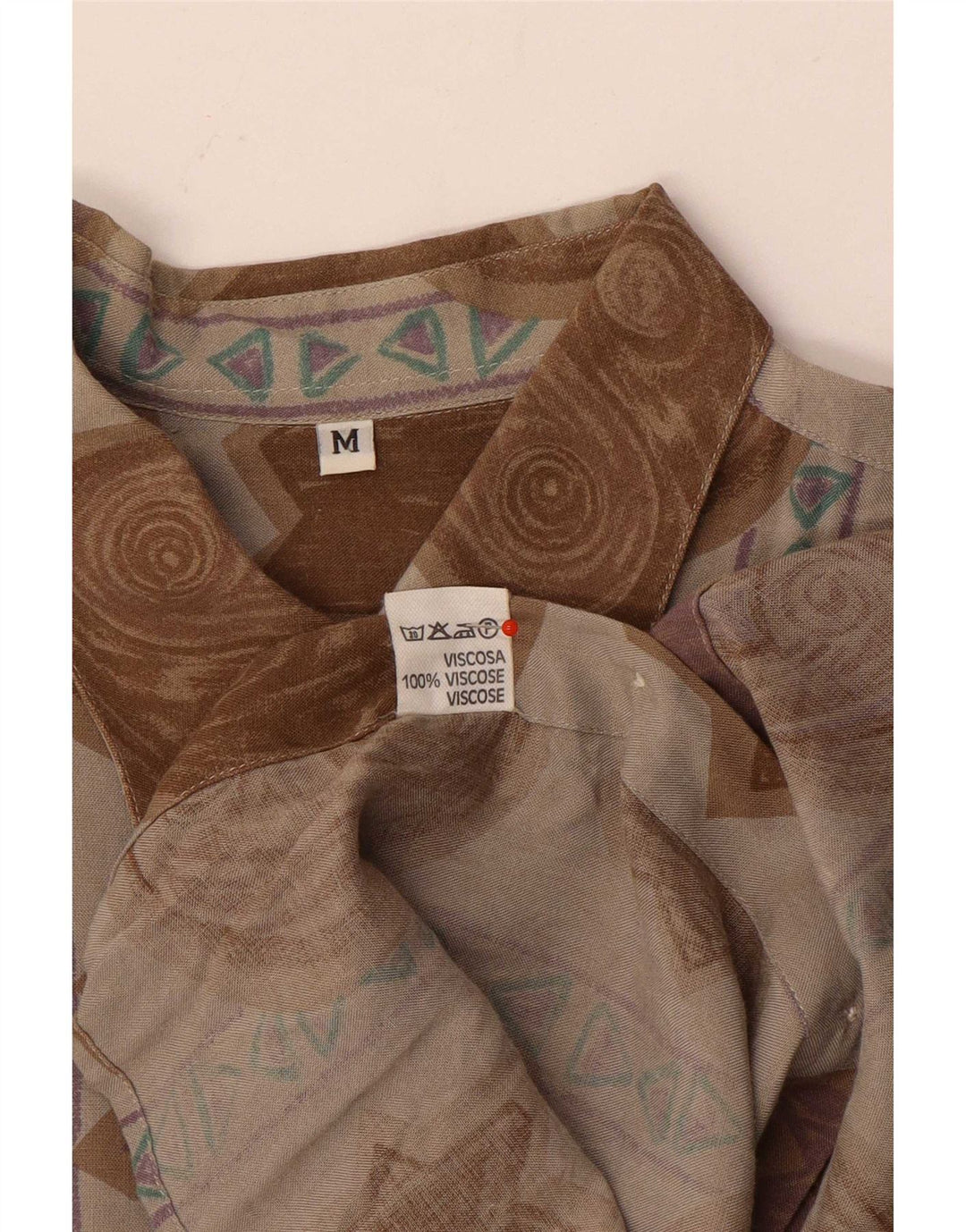 Vintage herre abstrakt mønster skjorte medium brun viskose