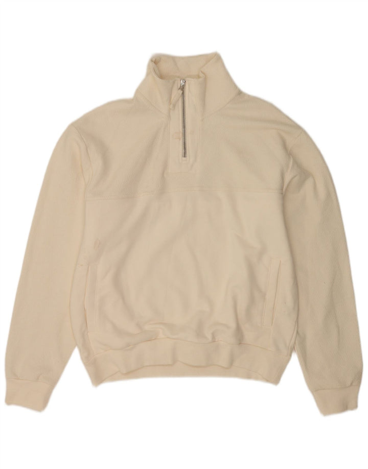 Zara Sweatshirt med lynlås til mænd, lille hvid polyester