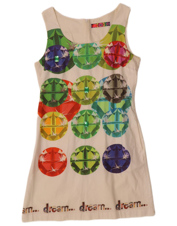 Desigual Kvinders Grafisk Skede Kjole EU 38 Medium Hvid Geometrisk
