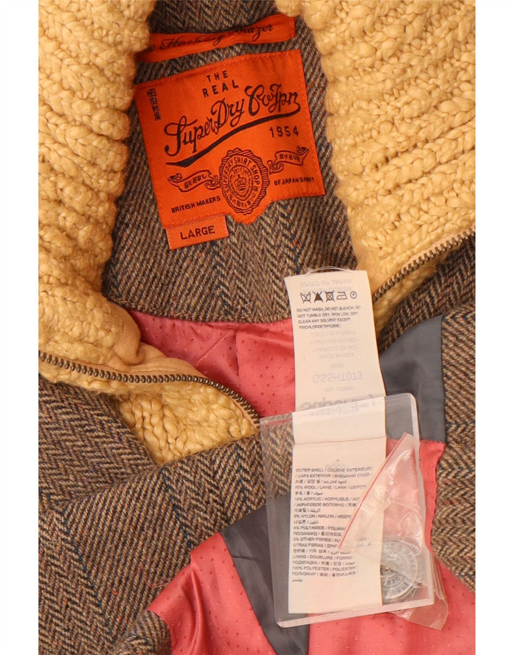 Superdry Dame 3-knaps blazerjakke UK 14 Stor grå sildebensuld