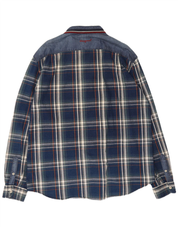 Desigual herreskjorte 2XL marineblå ternet bomuld