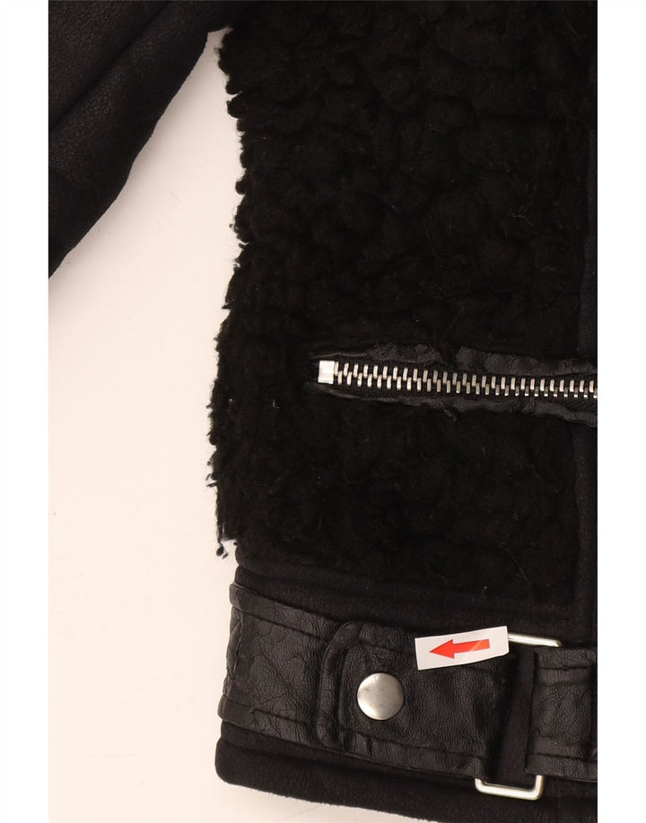 Topshop Sherpa Biker Jacket til kvinder DK 12 Medium Sort Polyester