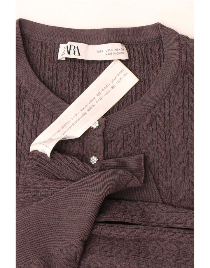 Zara Dame Cardigan Sweater UK 16 Large Grå Viscose