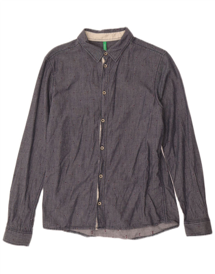 BENETTON drengeskjorte 13-14 år 3XL marineblå plettet bomuld