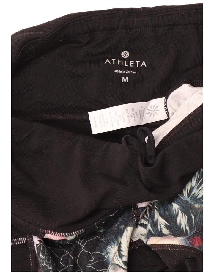 Athleta Womens Crop Leggings UK 14 Medium Black Floral Polyester