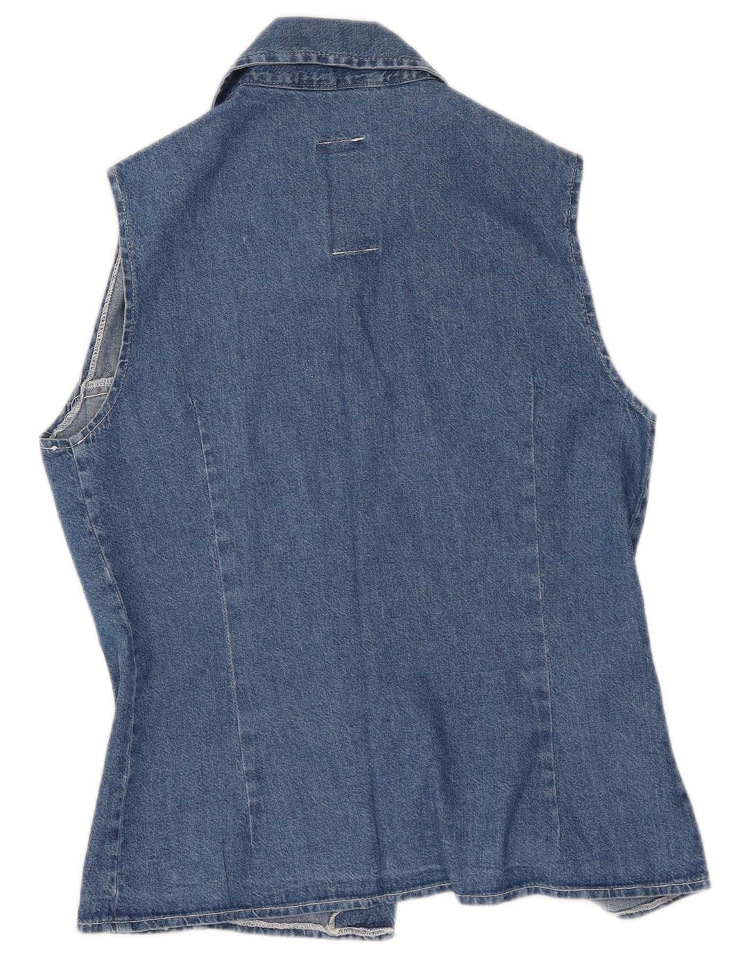 Vintage ærmeløs denimskjorte til kvinder UK 10 Small Blue