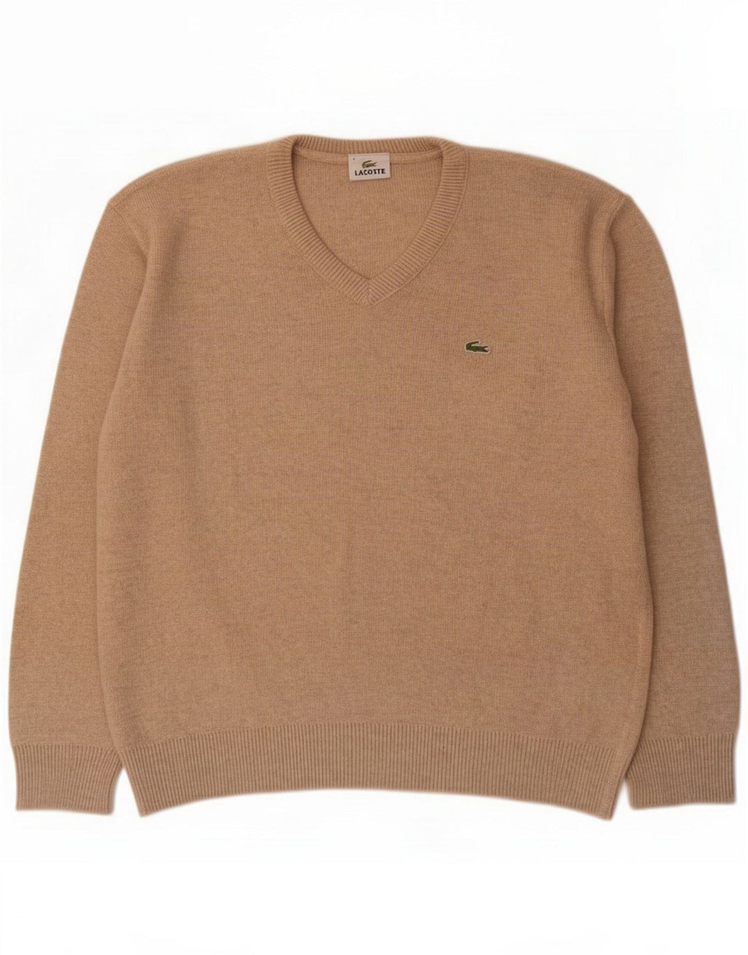 Lacoste Herre V-hals sweater str. 4 Medium Beige Uld