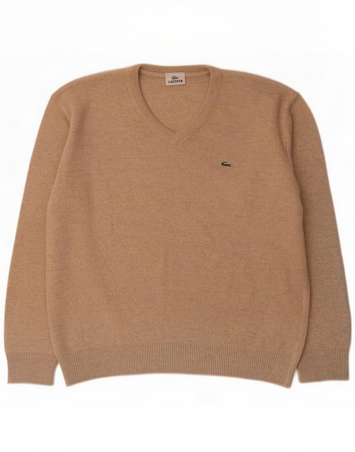 Lacoste Herre V-hals sweater str. 4 Medium Beige Uld